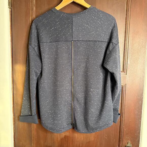 VINCE | Navy Blue Speckle Crew Neck French Terry Sweatshirt Zipper back | Small - Picture 2 of 5